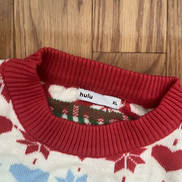 Hulu Love More Rainbow Heart Snowflake Christmas Sweater Men XL Graphic Pullover - Picture 4 of 10